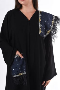 MOIS3046 3 Black Feather Abaya