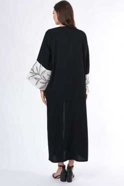 MOIS3041 4 Embroidered Abaya Black
