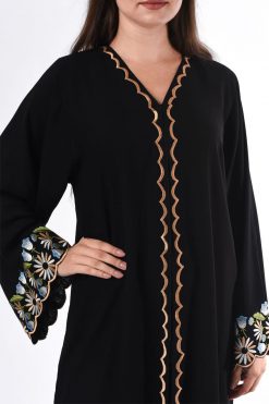 عباية مطرزة بالزهور دبي 6 MOIS3038 3 Flower Embroidered Abaya Dubai