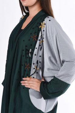 MOIS3031 3 Green Open Front Abaya