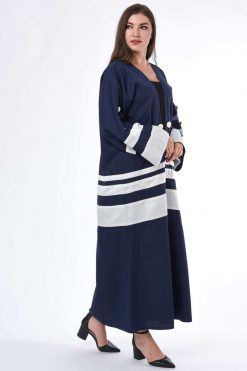 White Colorblock Bisht Abaya Style