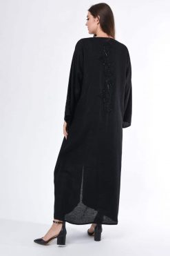 MOIS3017 4 BLACK LINEN ABAYA