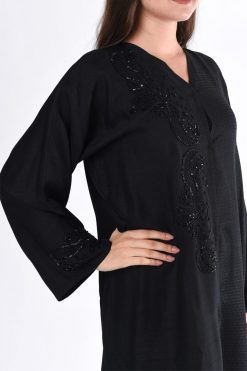 MOIS3017 3 BLACK LINEN ABAYA