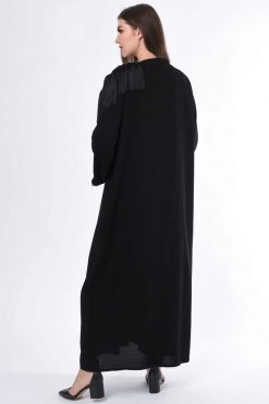 MOIS3010 4 Black Abaya with Fringe