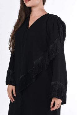 MOIS3010 3 Black Abaya with Fringe