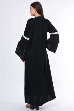 MOIS3006 4 Black Abaya With White Lace