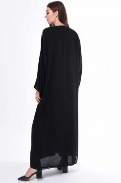 MOIS3004 4 Black Hand Embroidery Detail Abaya