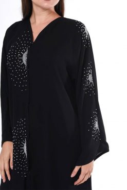 MOIS3004 3 Black Hand Embroidery Detail Abaya