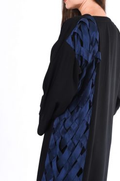 MOIS3001 3 Black and Blue Abaya Criss Cross