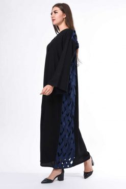 MOIS3001 2 Black and Blue Abaya Criss Cross