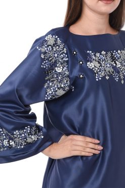 MOIS3148 3 Silk Navy Kaftan