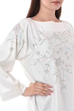 MOIS3145 3 White Kaftan Abaya