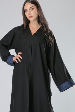 MOIHA40117 4 V-Neck and Blue Wrist Abaya