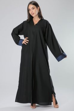 V-Neck and Blue Wrist Abaya