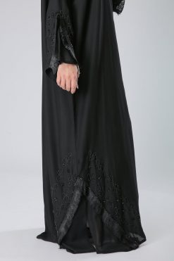 MOIHA40115 4 Embroidered Fringe Lace Abaya
