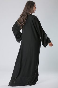 MOIHA40115 3 Embroidered Fringe Lace Abaya