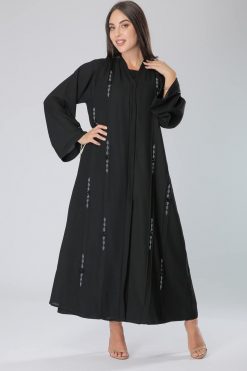 MOIHA40110 4 Sequins Flower Embroidery Abaya