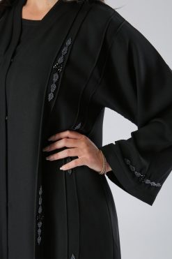 MOIHA40110 3 Sequins Flower Embroidery Abaya