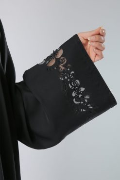 MOIHA40104 4 Laser Cut Black Floral Abaya