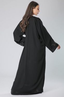 MOIHA40104 3 Laser Cut Black Floral Abaya