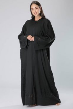 Laser Cut Black Floral Abaya