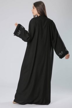 MOIHA40103 3 Black Fringe Embroidery Abaya