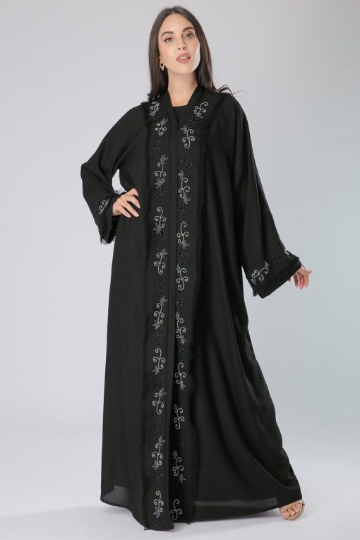 Black Fringe Embroidery Abaya