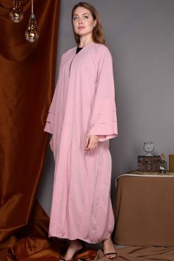 MOIAP20084 6 Pink Flared Embroidery Abaya