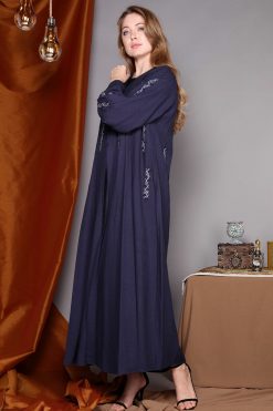 MOIAP20081 4 Full Sleeves Blue Embroidery Abaya