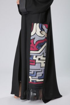 MOIKM40082 4 Patch Fringed Lace Abaya