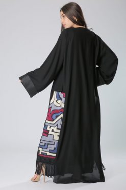 MOIKM40082 3 Patch Fringed Lace Abaya