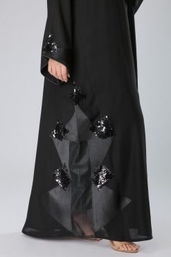 عباية شبكية بالترتر الأسود 7 MOIKM40076 4 Black Sequin Mesh Abaya