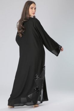 عباية شبكية بالترتر الأسود 6 MOIKM40076 3 Black Sequin Mesh Abaya