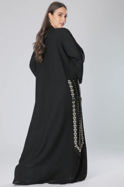 MOIKM40072 3 Embroidered Tassel Lace Abaya