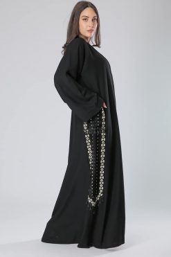 MOIKM40072 2 Embroidered Tassel Lace Abaya