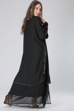 MOIAL40071 3 Black Floral Crepe Abaya