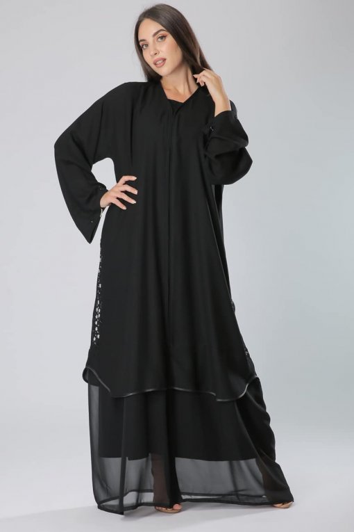 Black Floral Crepe Abaya