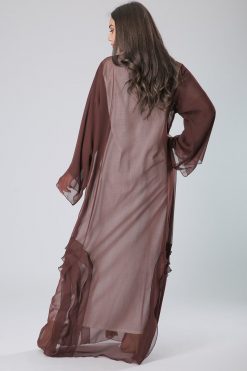 MOIAL40069 3 Mystic Mesh Frill Brown Abaya