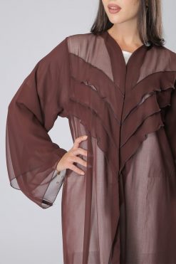 MOIAL40069 4 Mystic Mesh Frill Brown Abaya