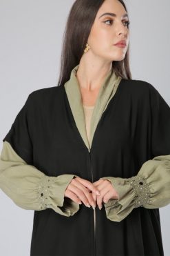 عباية زيتونية بأكمام مرنة 5 MOIAM40058 3 Olive Elastic Sleeves Abaya
