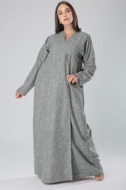 Grey Designer Stitches Abaya