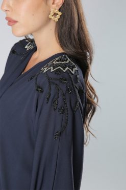 MOIAM40055 4 Navy Abaya with Embroidery