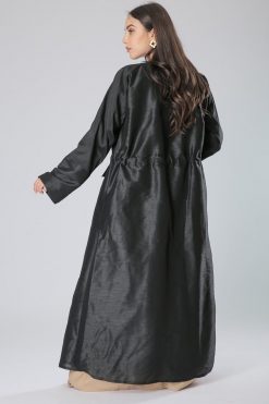 MOIS40044 3 Black Abaya with Belt and Pockets