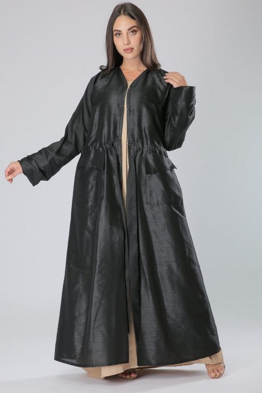 Black Abaya with Belt and Pockets