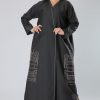 Black Abaya with  Thread Embroidery