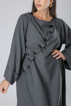 MOIS40038 4 Grey Abaya with Buttons