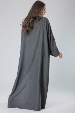 MOIS40038 3 Grey Abaya with Buttons