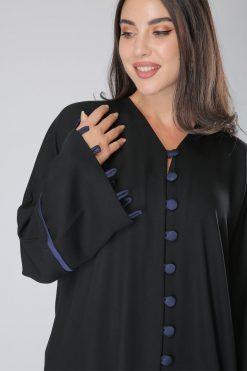 MOIS40036 4 Cloth Buttons Lace Abaya