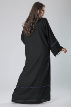 MOIS40036 3 Cloth Buttons Lace Abaya