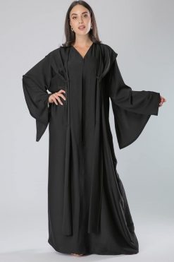 Bell Sleeves Knotted Layer Black Abaya